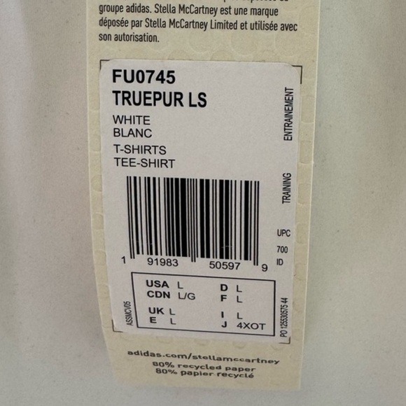 NWT Stella McCartney Adidas White Truepur Long Sleeve - Picture 4 of 4